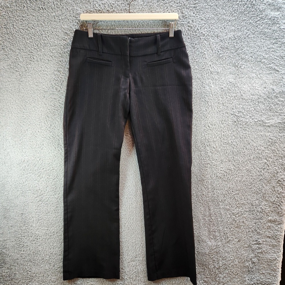 Studio Y Dress Pants Womens 32W Black Striped Stretch Pockets Flat Front Zip Fly